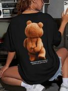 Baskılı Oversize Bisiklet Yaka T-shirt - Siyah resmi